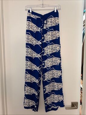 Rose & Olive Blue and White Wide-Leg Printed Palazzo Pants